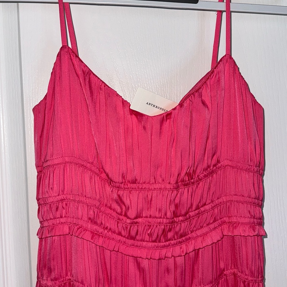 NWT Anthropologie Raspberry Ruched Slip Dress - Picture 2 of 6